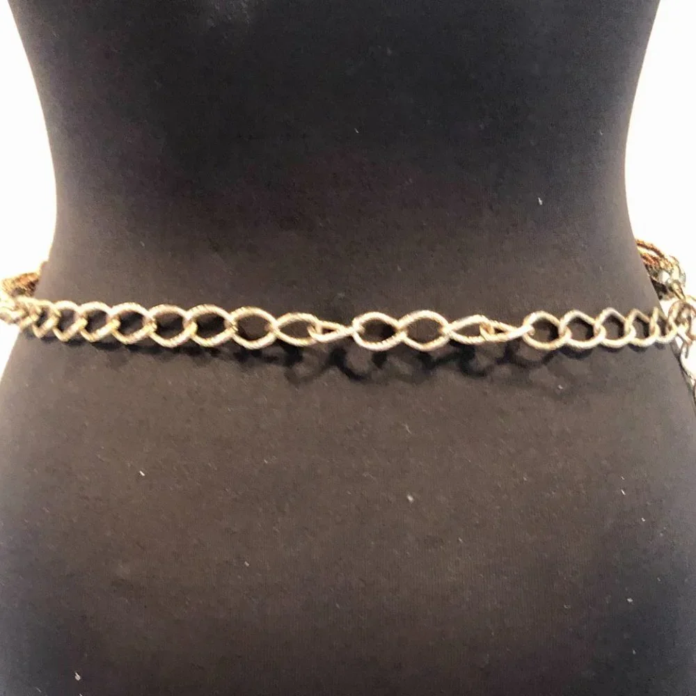 Chicos MIxed Bronze Tone Metal Stones Textured Carved Chain Belt  41